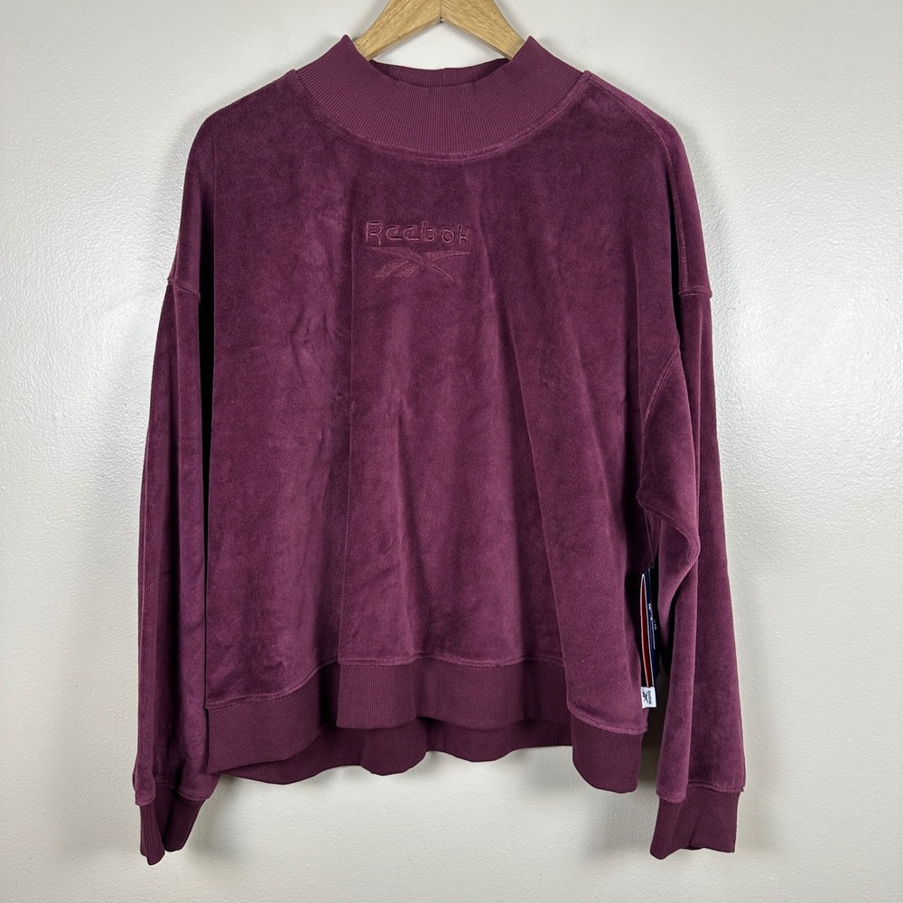 Reebok Women's XXL Vector‎ Velour Mock Neck Top Black Cherry y2k Streetwear NEW